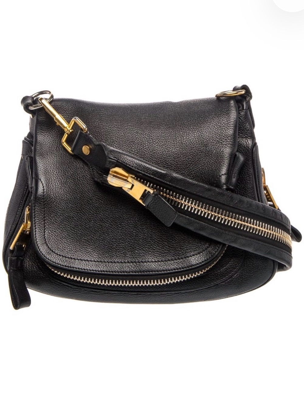 Tom Ford Black Leather Shoulder Bag with Gold Hardware